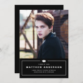 Black Classic Graduation Cap Photo Afstuderen Aankondiging (Voorkant / Achterkant)