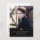 Black Classic Graduation Cap Photo Afstuderen Aankondigingskaart (Voorkant / Achterkant)