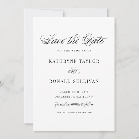 Black Classic Script Typografie Save The Date (Voorkant)