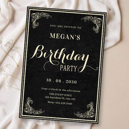Black classic vintage elegant birthday kaart