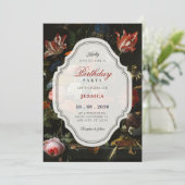 Black classic vintage floral bouquet birthday kaart (Staand voorkant)