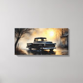 Black Classic Vintage Pickup Truck 1957 Canvas Afdruk (Voorkant)