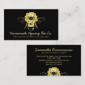 Black Classy Sunflower Floral Apiary Honey Bee Visitekaartje (Voorkant / Achterkant)