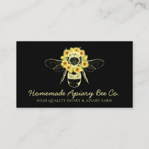 Black Classy Sunflower Floral Apiary Honey Bee Visitekaartje