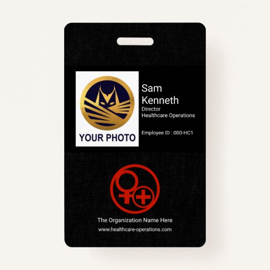 Black Cloth Texture Photo Template Healthcare Badge (Voorkant)