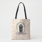 Black Cockapoo Dog Paw Print & Dog Bone Cute Tote Bag (Voorkant)