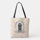 Black Cockapoo Dog Paw Print & Dog Bone Cute Tote Bag (Achterkant)