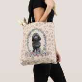 Black Cockapoo Dog Paw Print & Dog Bone Cute Tote Bag (Dichtbij)
