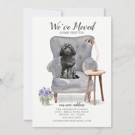 Black Cockapoo Moving Announcement Aankondiging (Voorkant)