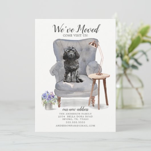 Black Cockapoo Moving Announcement Aankondiging (Staand voorkant)