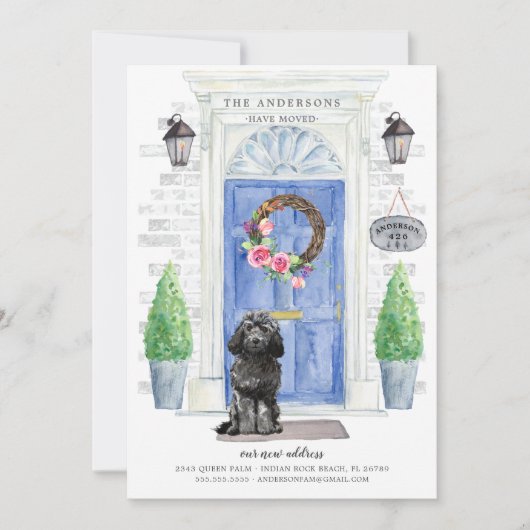 Black Cockapoo Voorste deurbewegende aankondiging (Voorkant)