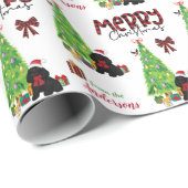 Black Cocker Spaniel, Bird en Kerstboom Cadeaupapier (Rol Hoek)