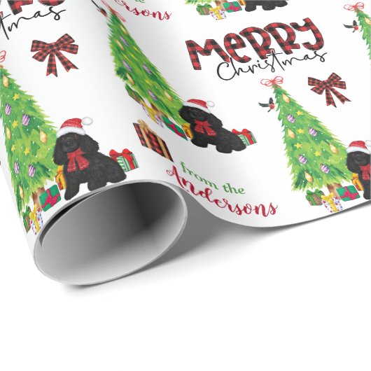 Black Cocker Spaniel, Bird en Kerstboom Cadeaupapier (Rol Hoek)