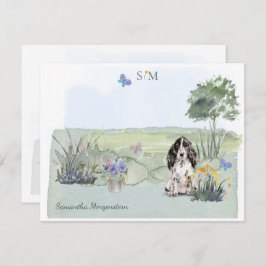 Black Cocker Spaniel Dog Monogram en naam   Notitiekaartje