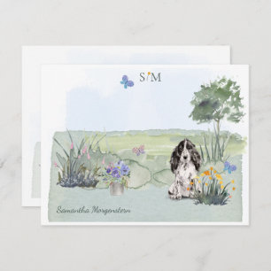 Black Cocker Spaniel Dog Monogram en naam   Notitiekaartje
