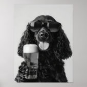 Black Cocker Spaniel Drinking Beer Wall Art, Black Poster (Voorkant)