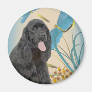 Black Cocker Spaniel en Dragonflies Magnet