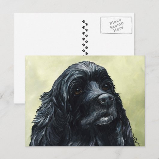 Black Cocker Spaniel Original Dog Art Briefkaart (Voorkant / Achterkant)