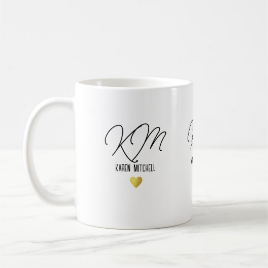 Black Coffee-Mok, monogrammen met liefdeshart Koffiemok (Links)