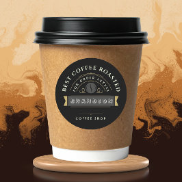 Black Coffee shop Personalized Branding  Ronde Sticker