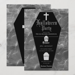 Black Coffin Tombstone Gothic Halloween Party Kaart