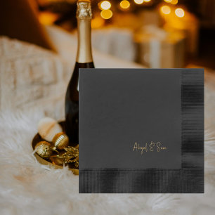 Black Coined Cocktail Gold Foil Script Namen Folie Servetten