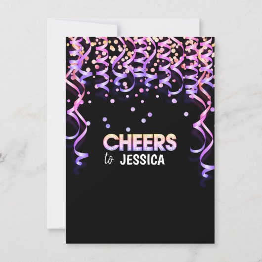 Black Color Streamers SURPRISE BIRTHDAY PARTY Kaart (Achterkant)