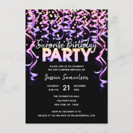 Black Color Streamers SURPRISE BIRTHDAY PARTY Kaart