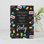 Black Colorful 80's Retro Birthday Party Kaart (Staand voorkant)