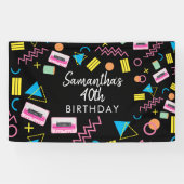 Black Colorful 80's Retro Birthday Party Spandoek (Horizontaal)
