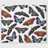 Black Colorful Butterflies Waterverf Patroon Cadeaupapier (Vlak)