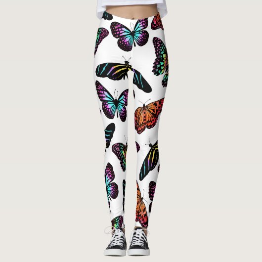 Black Colorful Butterflies Waterverf Patroon Leggings (Voorkant)