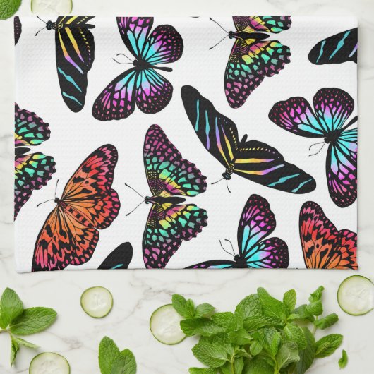 Black Colorful Butterflies Waterverf Patroon Theedoek (Gevouwen)