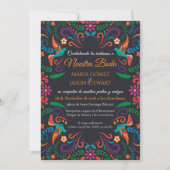 Black Colorful Floral Nuestra Boda Spanish Wedding Kaart (Voorkant)