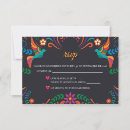Black Colorful Floral Nuestra Boda Spanish Wedding RSVP Kaartje