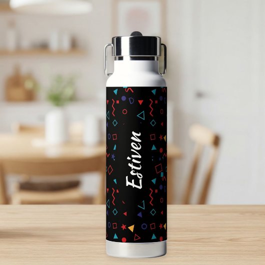Black Colorful Personalized Water Bottle with Name Waterfles