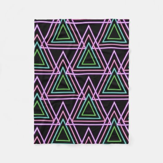 Black Colorful Retro 80's Neon Geometric Triangles Fleece Deken (Voorkant)