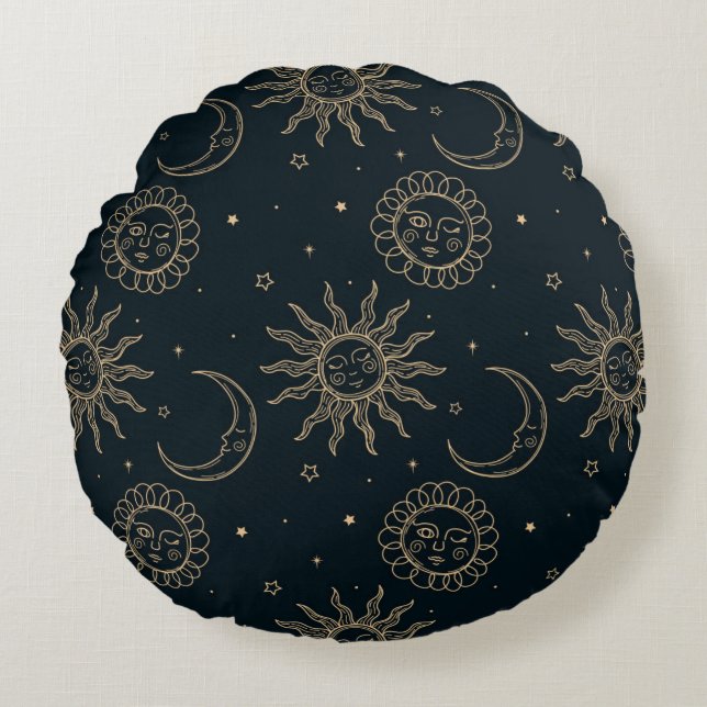 Black colour Round Pillow Rond Kussen (Voorkant)