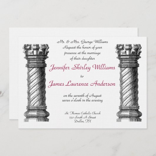 Black Columns Wedding Uitnodiging (Voorkant / Achterkant)