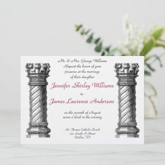 Black Columns Wedding Uitnodiging (Staand voorkant)