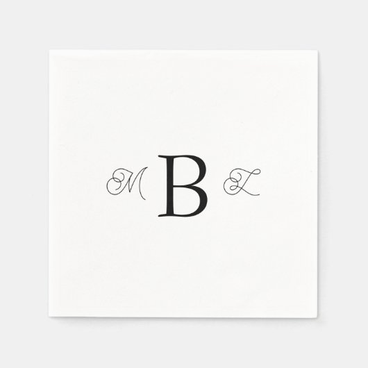 Black Combo Font Monogram White Wedding Cocktail Servet (Voorkant)