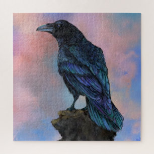 Black Common Raven at Sunset Jigzaag Puzzle Legpuzzel