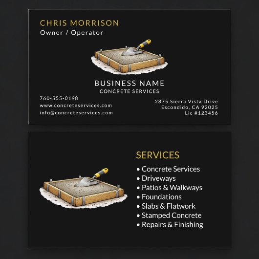 Black Concrete Services Professional Visitekaartje