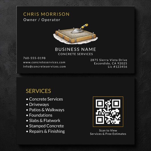 Black Concrete Services QR-code Visitekaartje