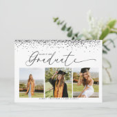Black Confetti | Photo Collage Graduation Kaart (Staand voorkant)