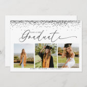 Black Confetti | Photo Collage Graduation Kaart (Voorkant / Achterkant)