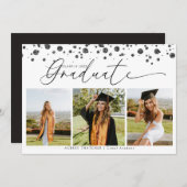 Black Confetti |  Photo Collage Graduation  Kaart (Voorkant / Achterkant)