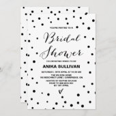 Black Confetti Stippen Bridal Shower Invitation Kaart (Voorkant / Achterkant)