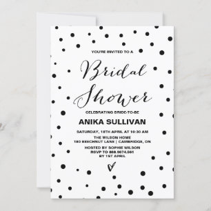 Black Confetti Stippen Bridal Shower Invitation Kaart