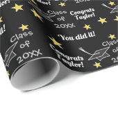 Black Congrats Afstudeerder Custom Year Naam toevo Cadeaupapier (Rol Hoek)